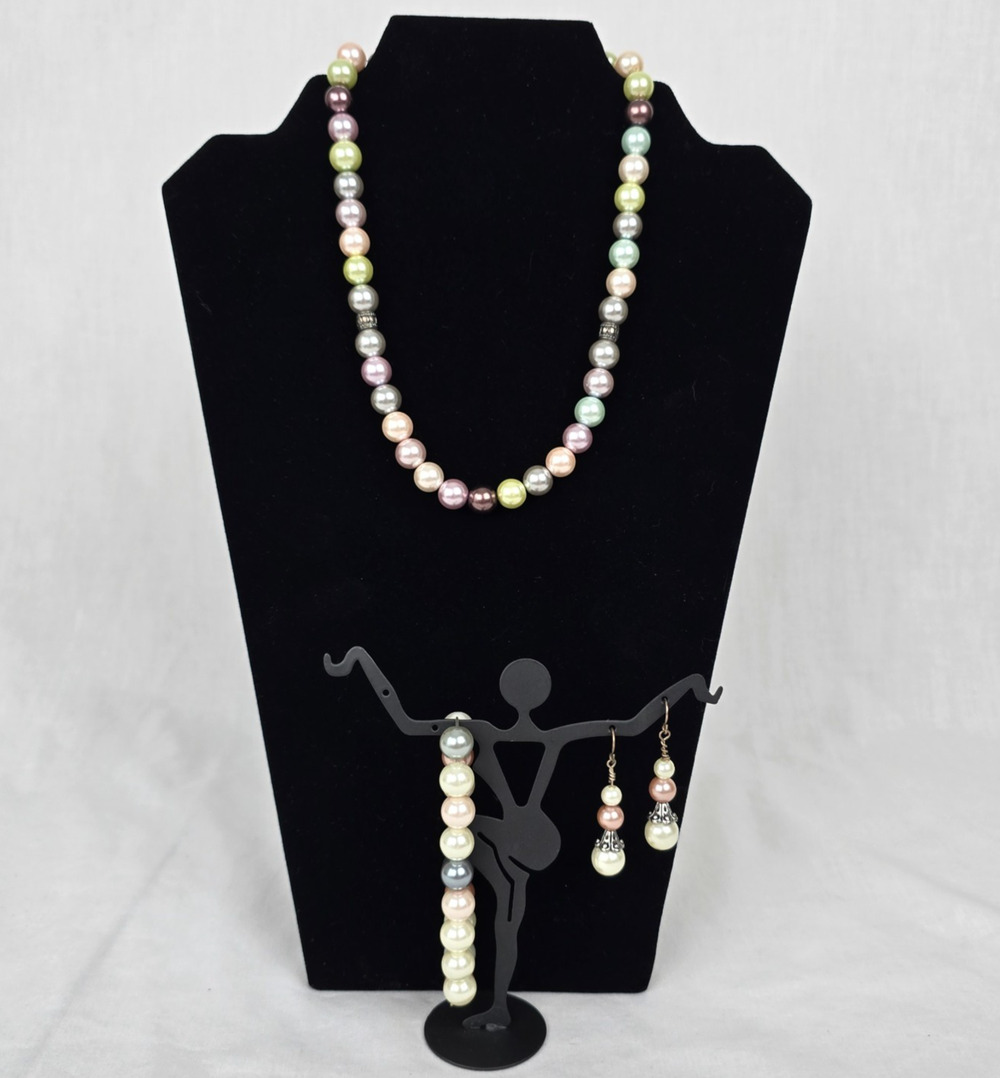 Set Beaded Stone 16" Necklace, 7" Bracelet & Dangle Earrings Multi-Color